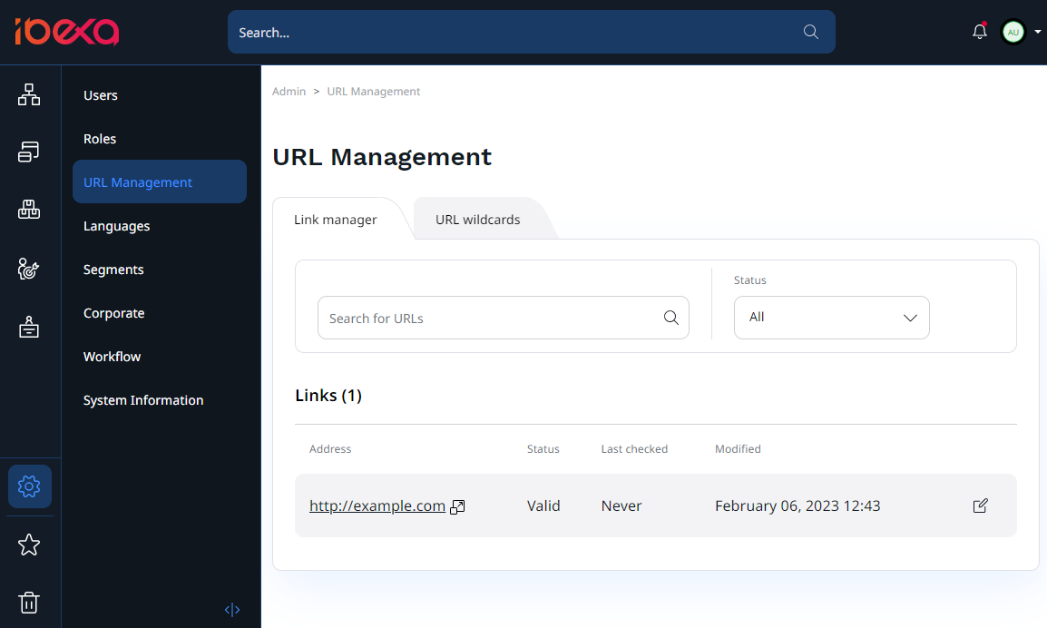 Link manager tab