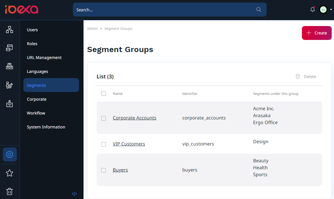 Segment groups