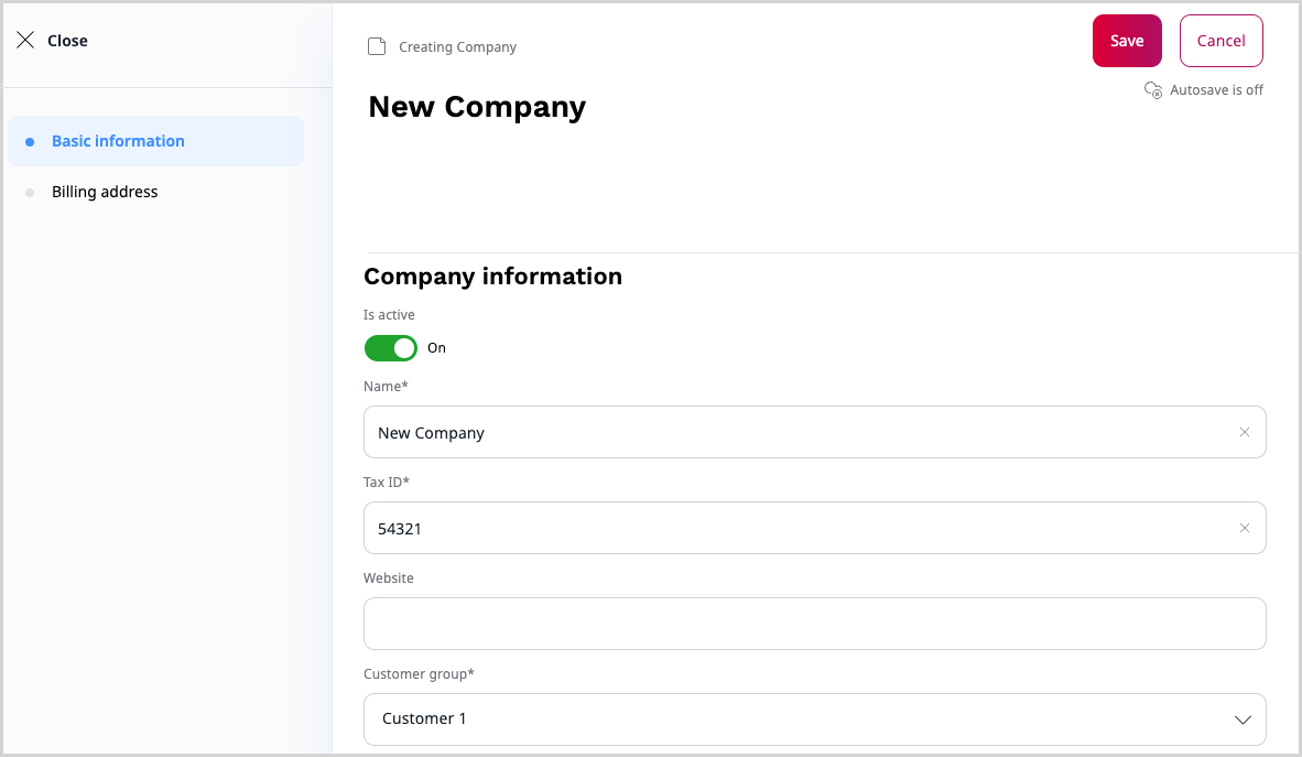 Create a new company account