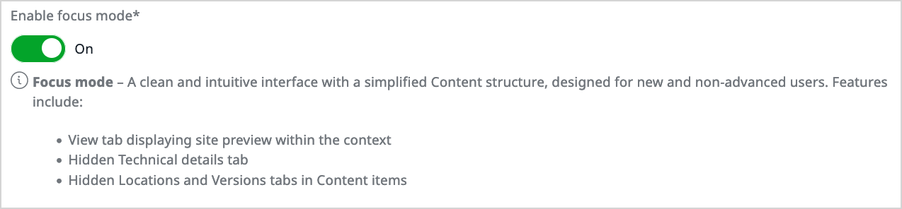 Focus mode user setting
