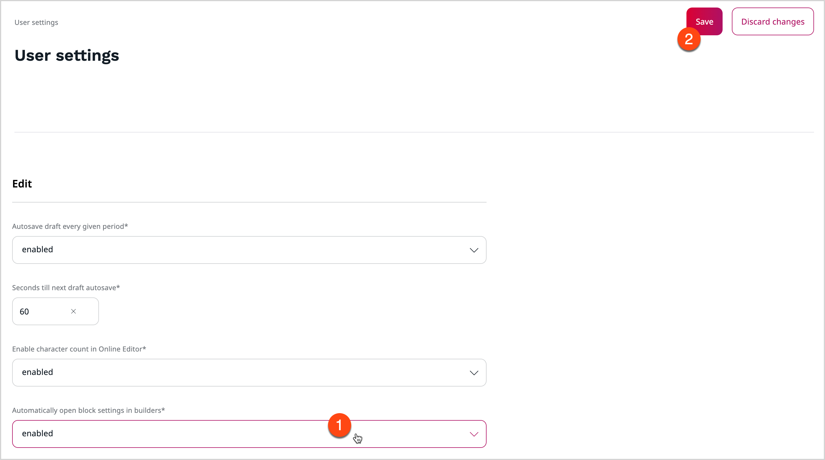 Blocks settings
