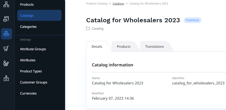 Catalog menu with a sample catalog